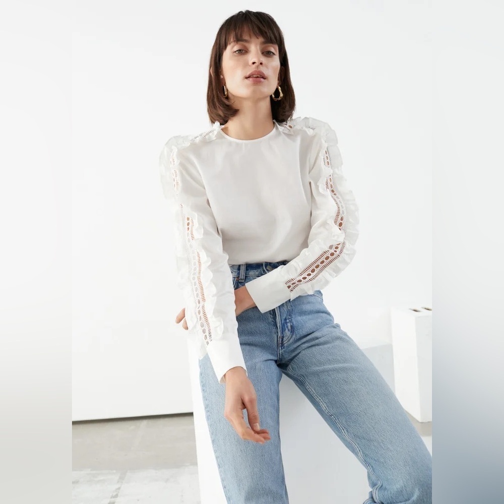 & Other Stories Frilled Embroidery Top Size 6